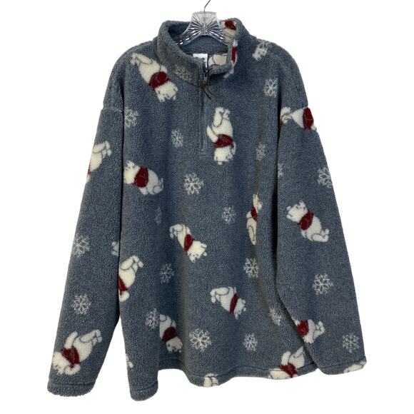 Winnie the Pooh XL Gray Fleece Pullover DISNEY CATALOG  Snowflakes Print 1/4 Zip - Picture 8 of 8